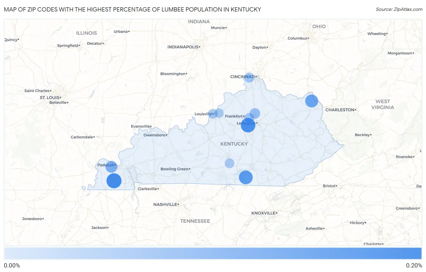 Zip Codes with the Highest Percentage of Lumbee Population in Kentucky Map