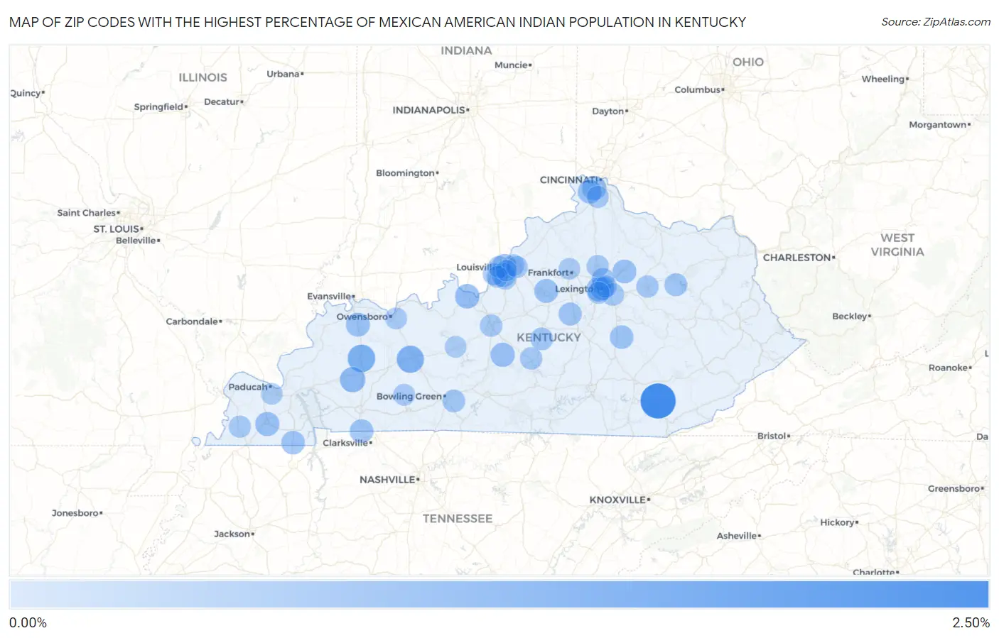Zip Codes with the Highest Percentage of Mexican American Indian Population in Kentucky Map