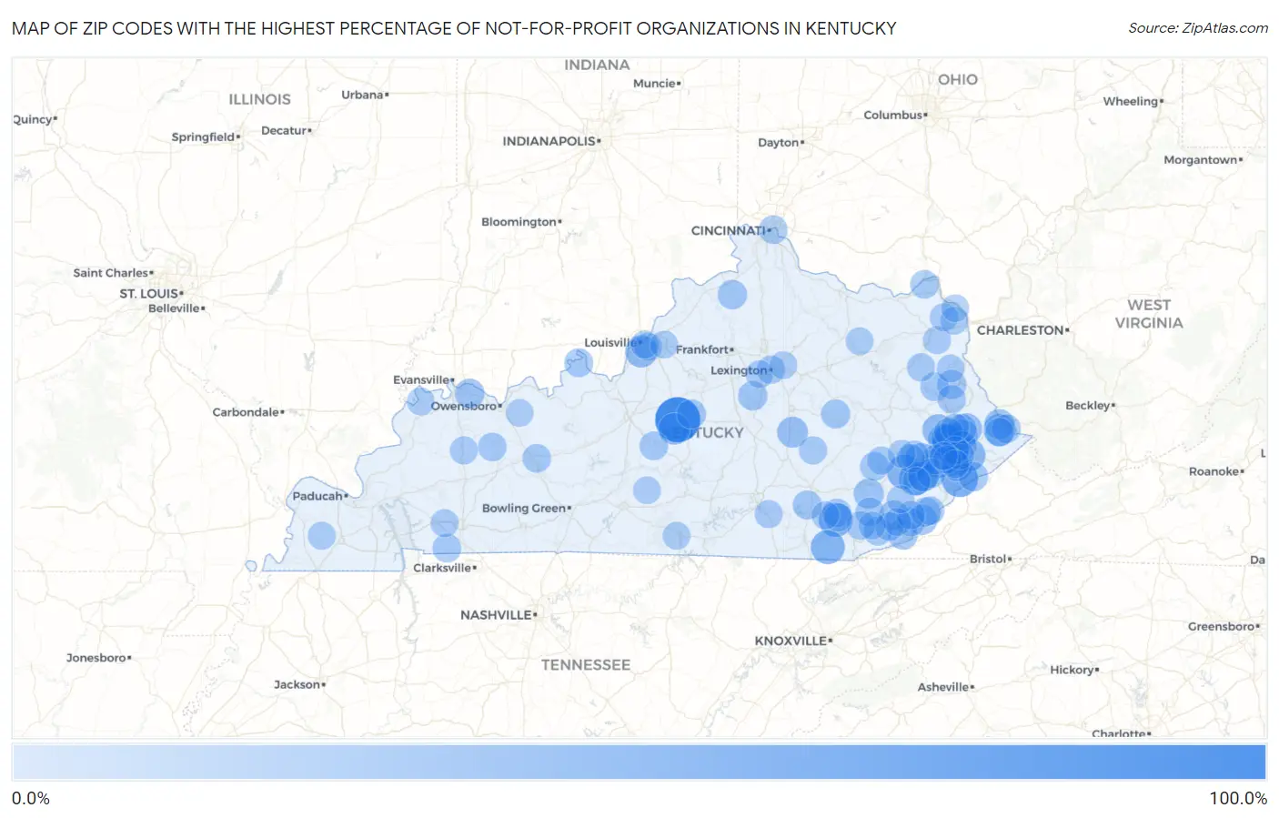 Zip Codes with the Highest Percentage of Not-for-profit Organizations in Kentucky Map