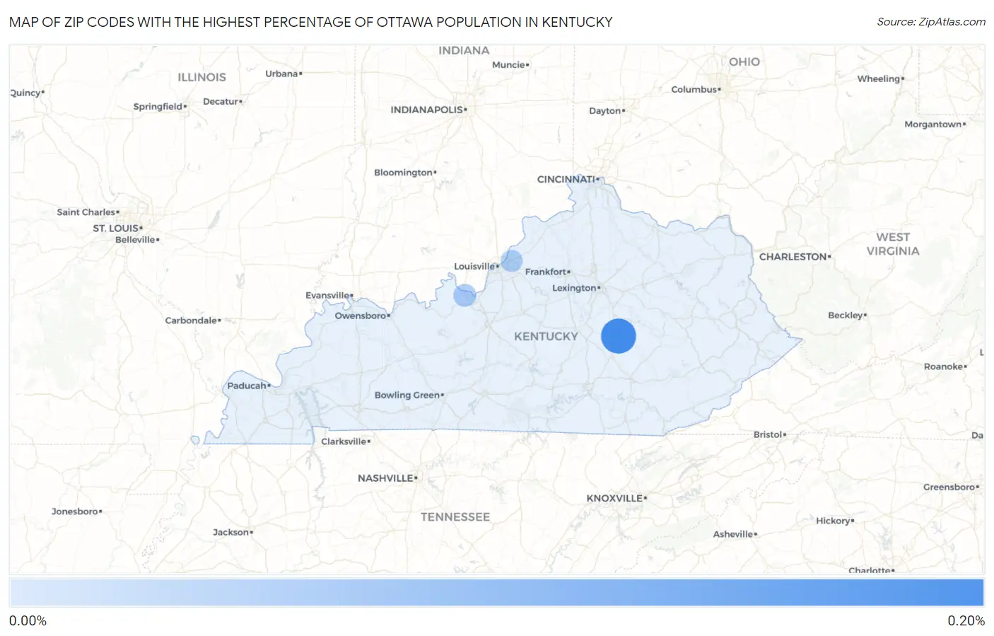 Zip Codes with the Highest Percentage of Ottawa Population in Kentucky Map