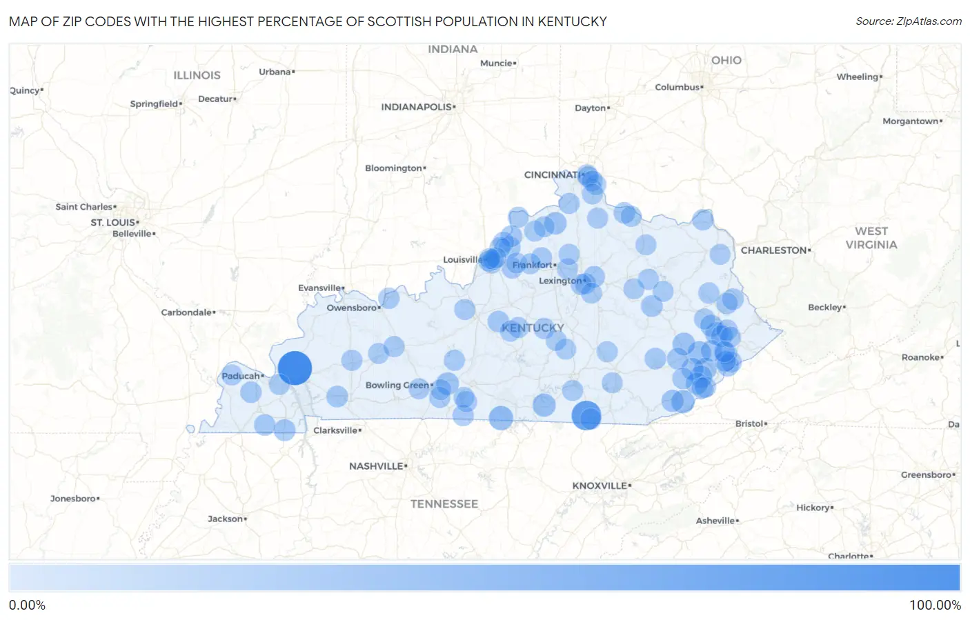 Zip Codes with the Highest Percentage of Scottish Population in Kentucky Map