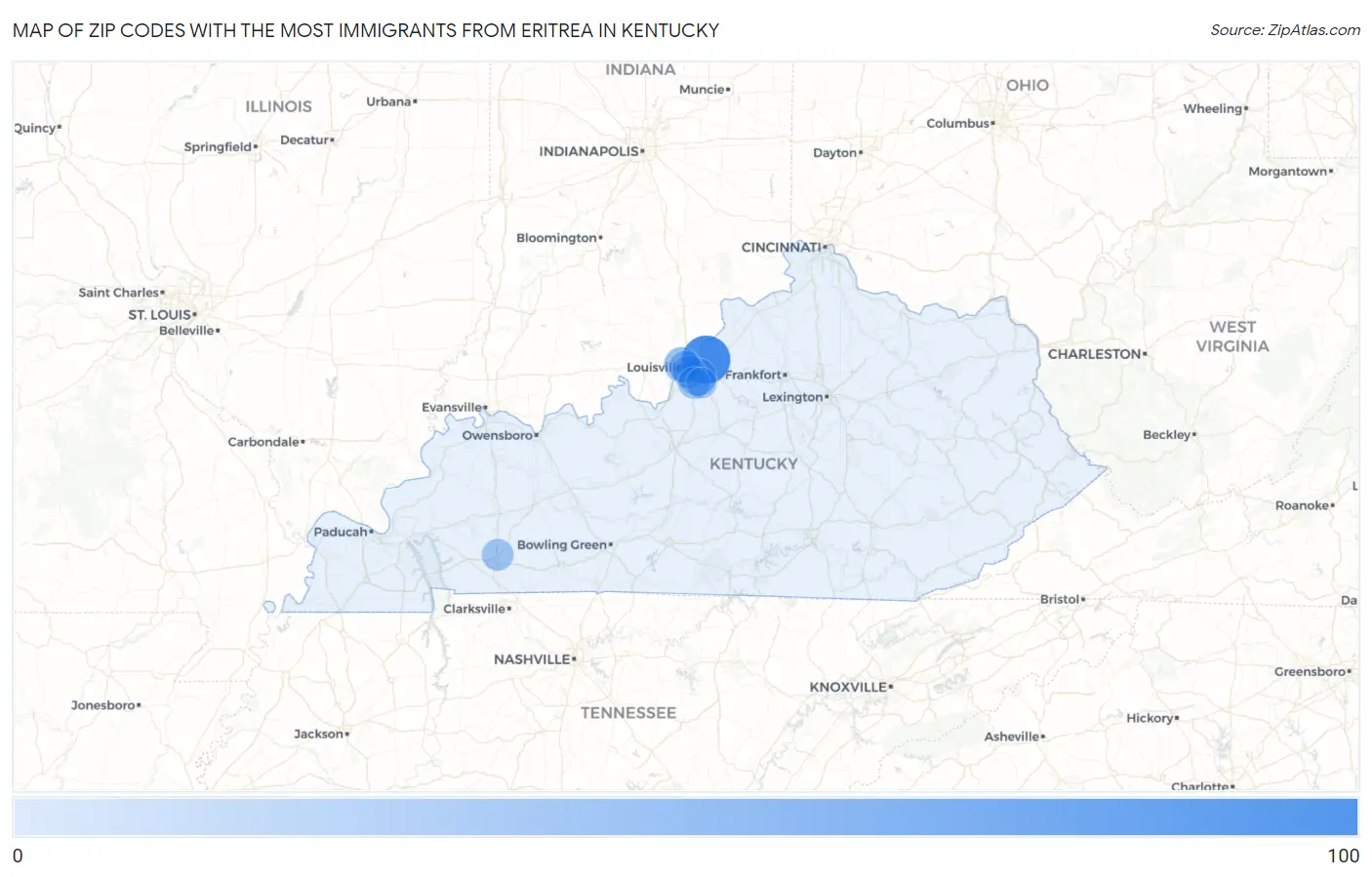 Zip Codes with the Most Immigrants from Eritrea in Kentucky Map