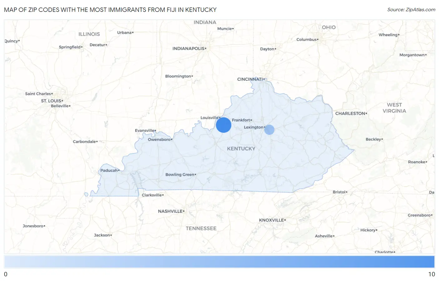 Zip Codes with the Most Immigrants from Fiji in Kentucky Map