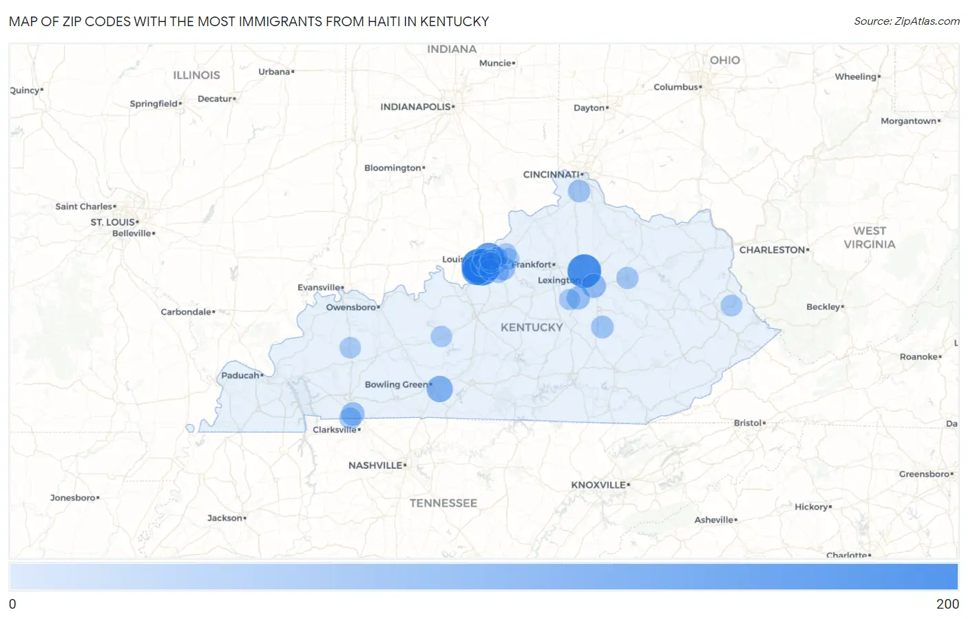 Zip Codes with the Most Immigrants from Haiti in Kentucky Map