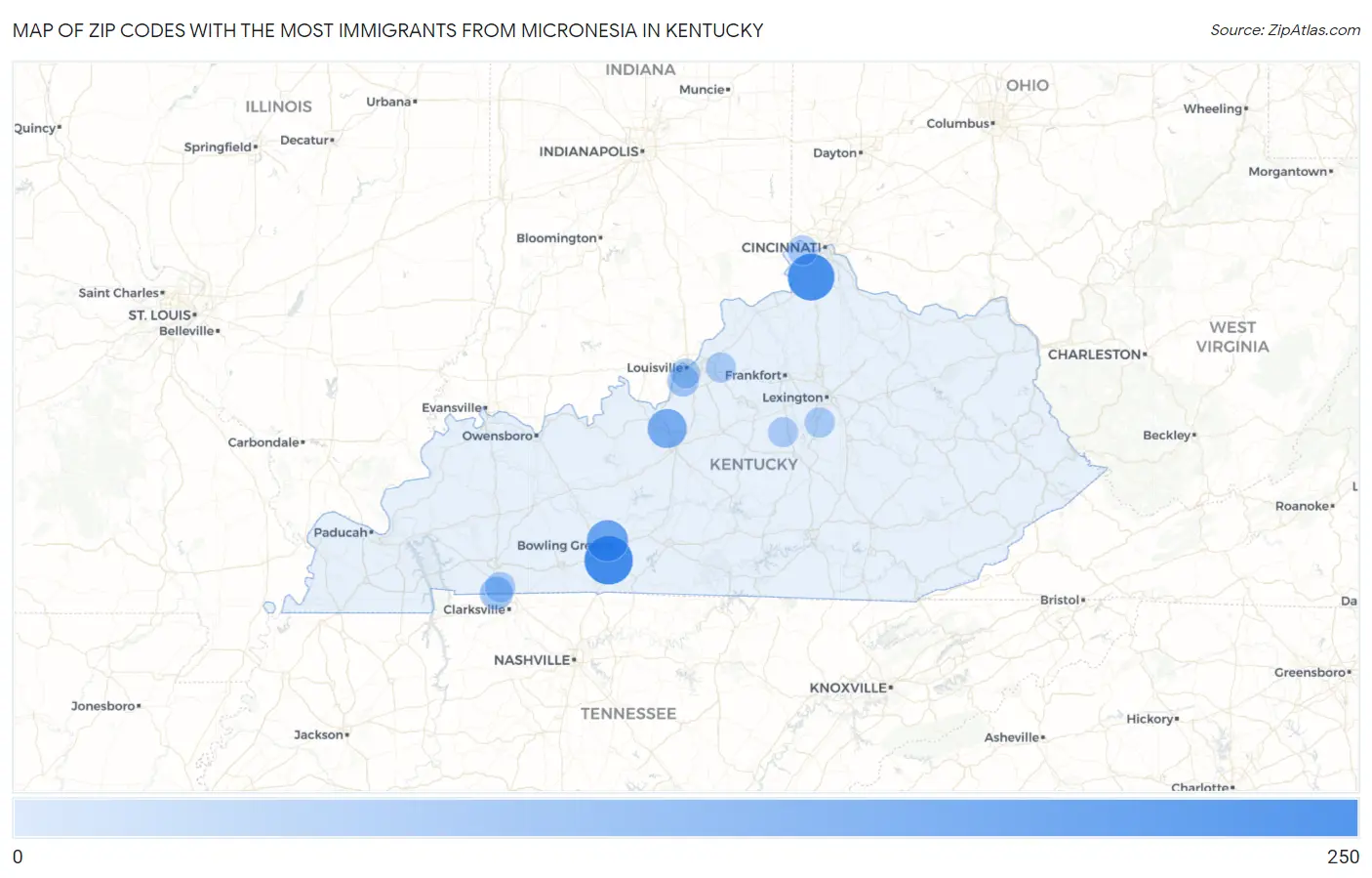 Zip Codes with the Most Immigrants from Micronesia in Kentucky Map