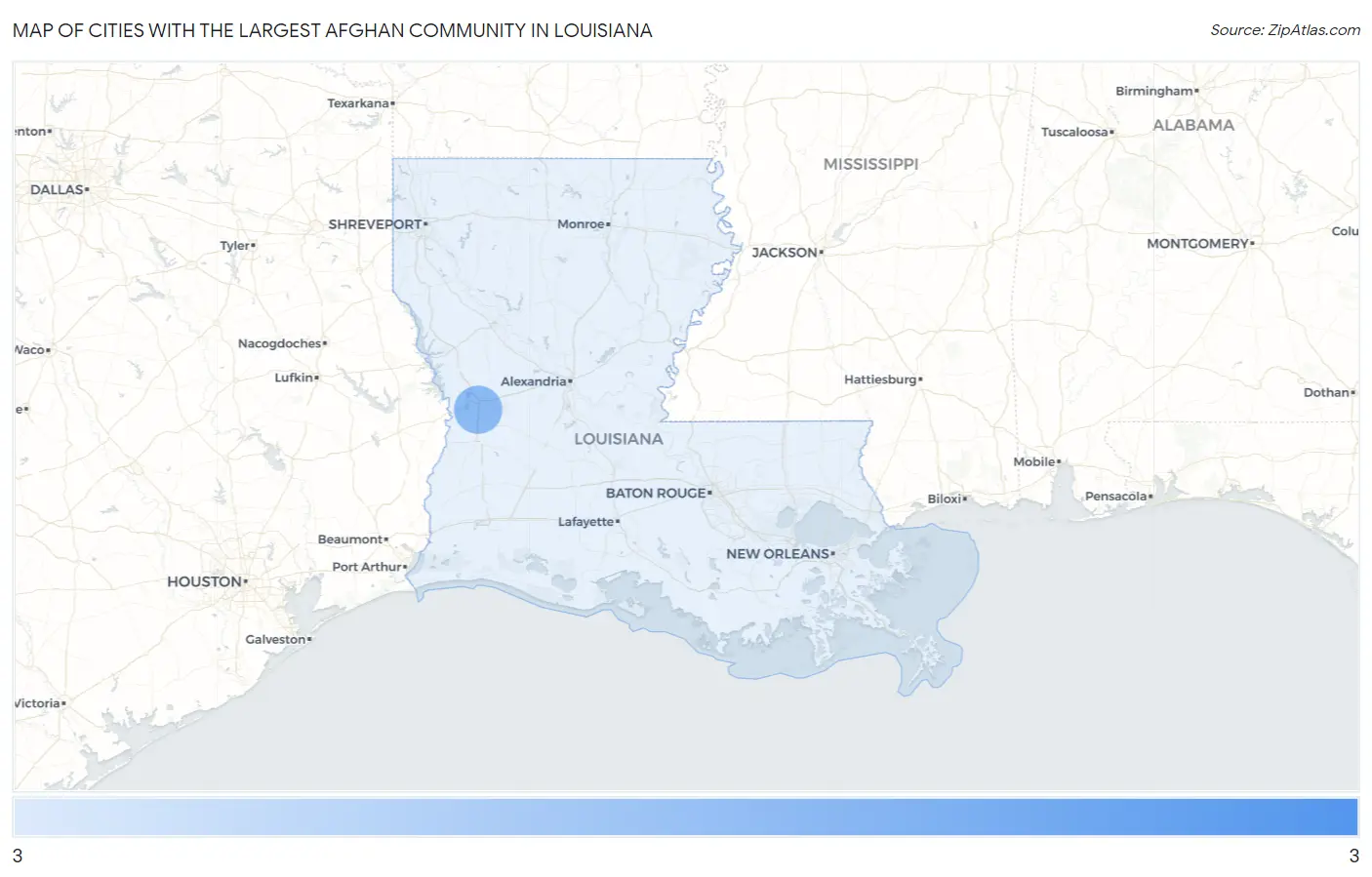 Cities with the Largest Afghan Community in Louisiana Map