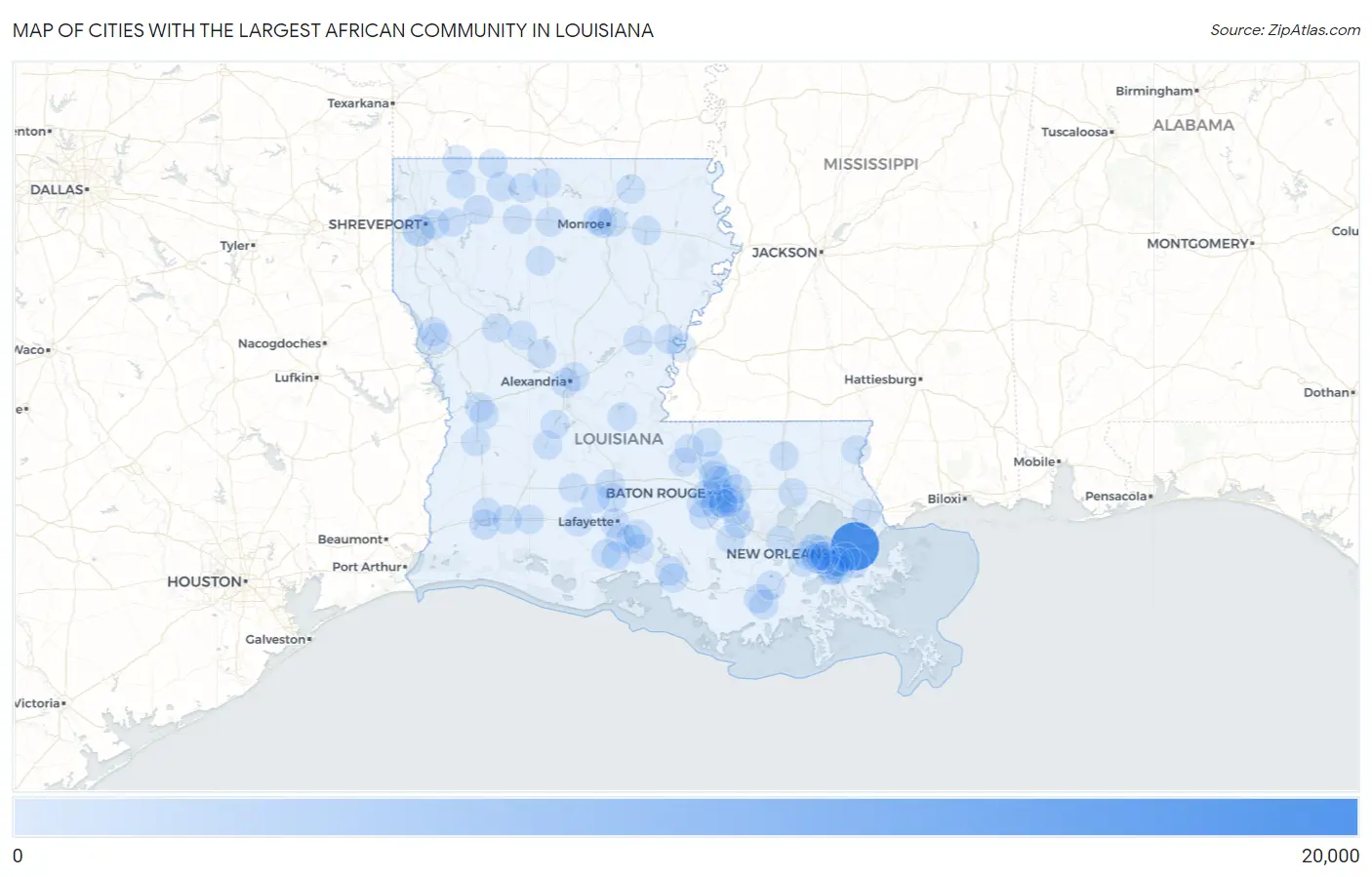 Cities with the Largest African Community in Louisiana Map