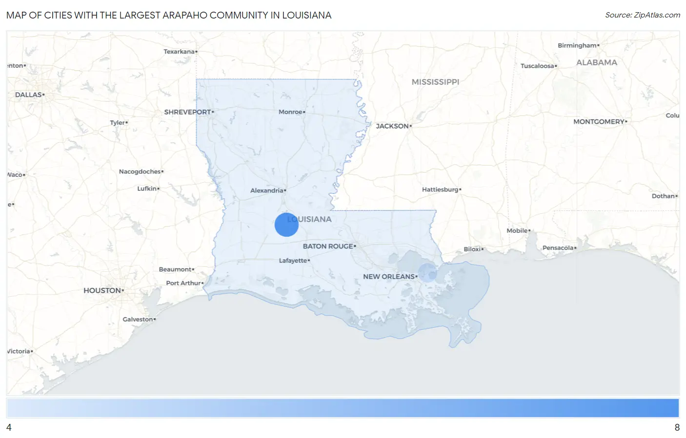 Cities with the Largest Arapaho Community in Louisiana Map