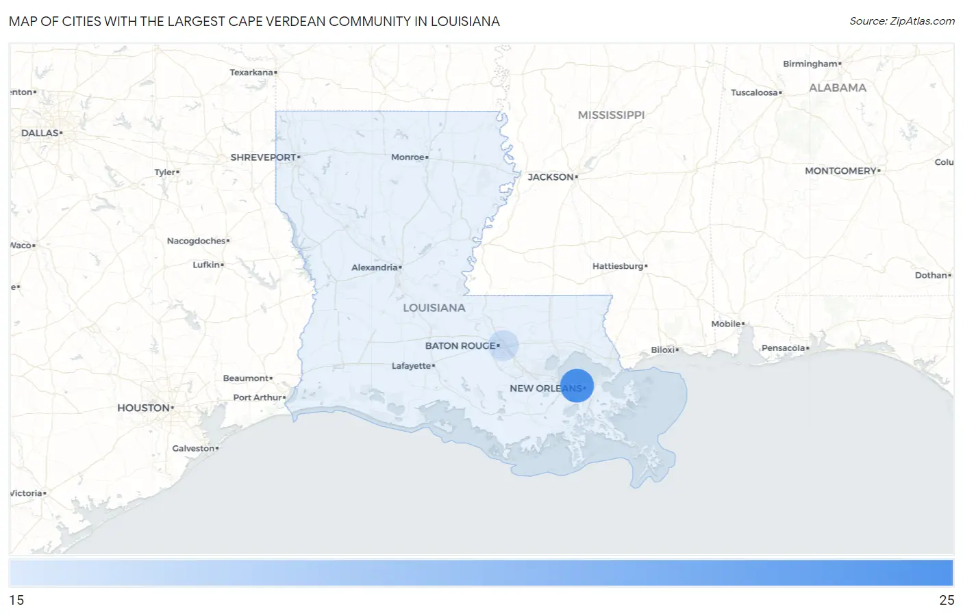 Cities with the Largest Cape Verdean Community in Louisiana Map