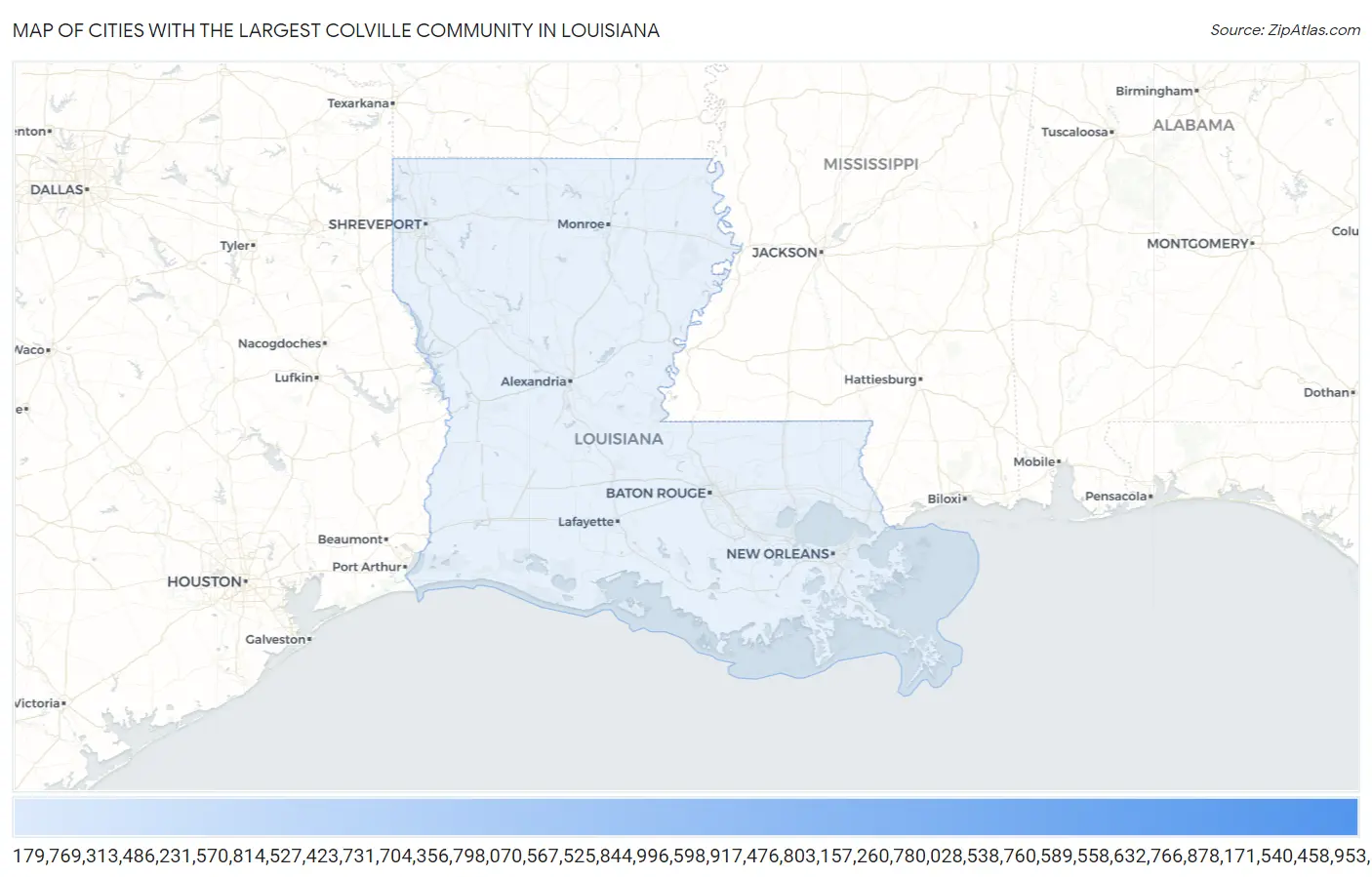 Cities with the Largest Colville Community in Louisiana Map
