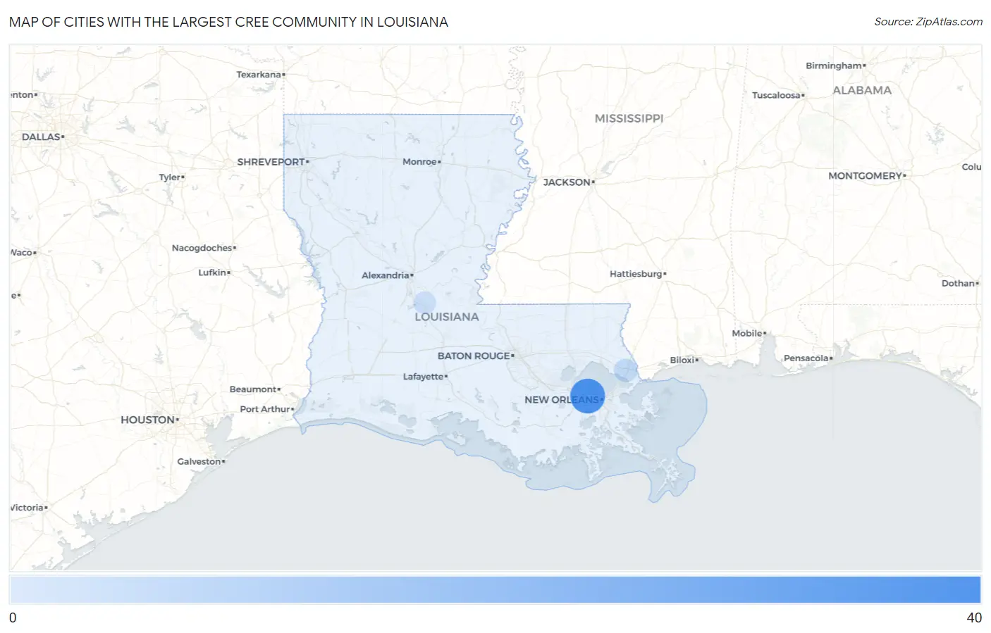 Cities with the Largest Cree Community in Louisiana Map