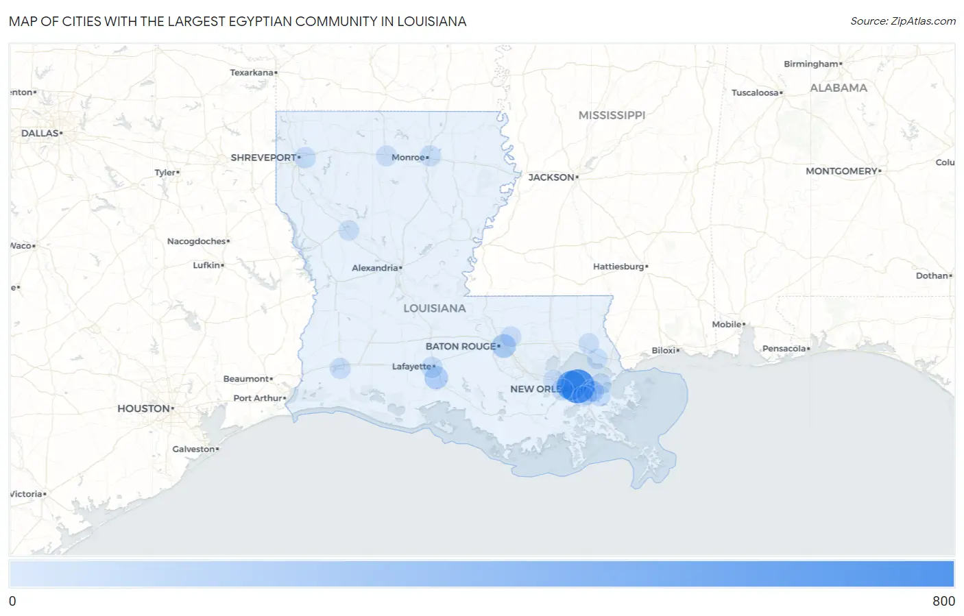 Cities with the Largest Egyptian Community in Louisiana Map