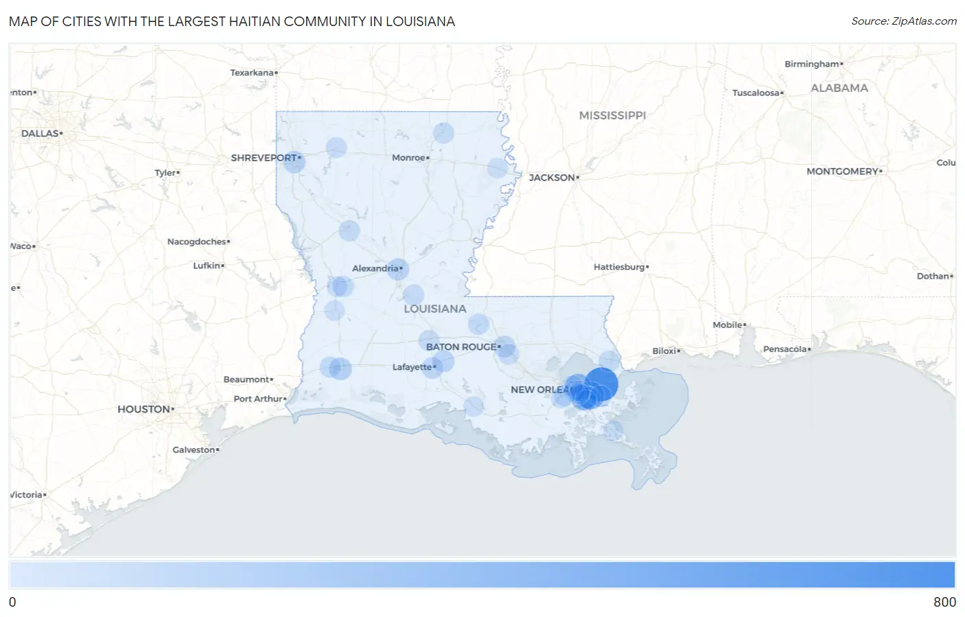Cities with the Largest Haitian Community in Louisiana Map