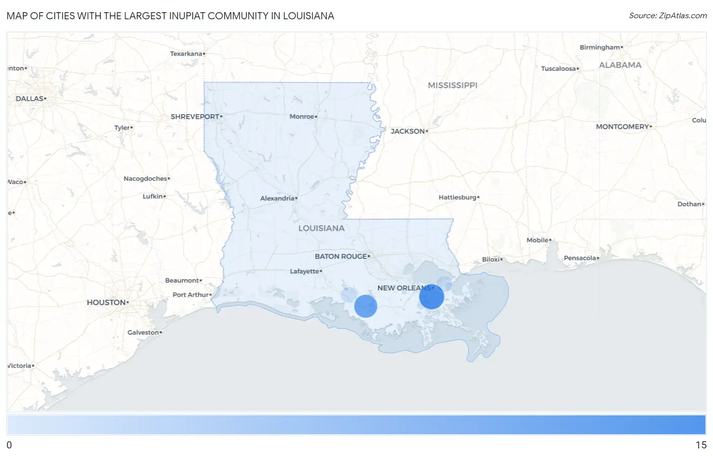 Cities with the Largest Inupiat Community in Louisiana Map