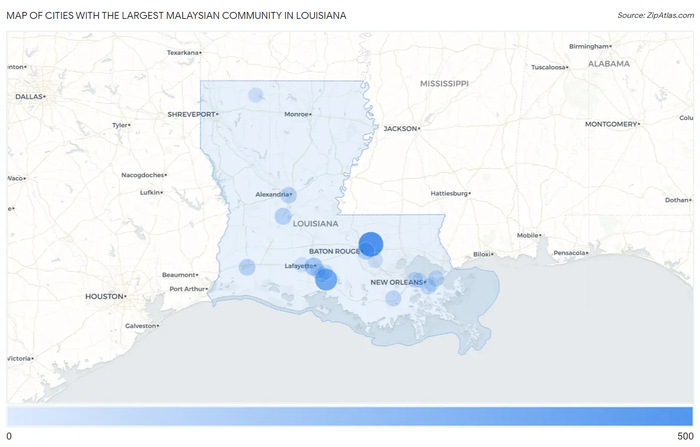 Cities with the Largest Malaysian Community in Louisiana Map