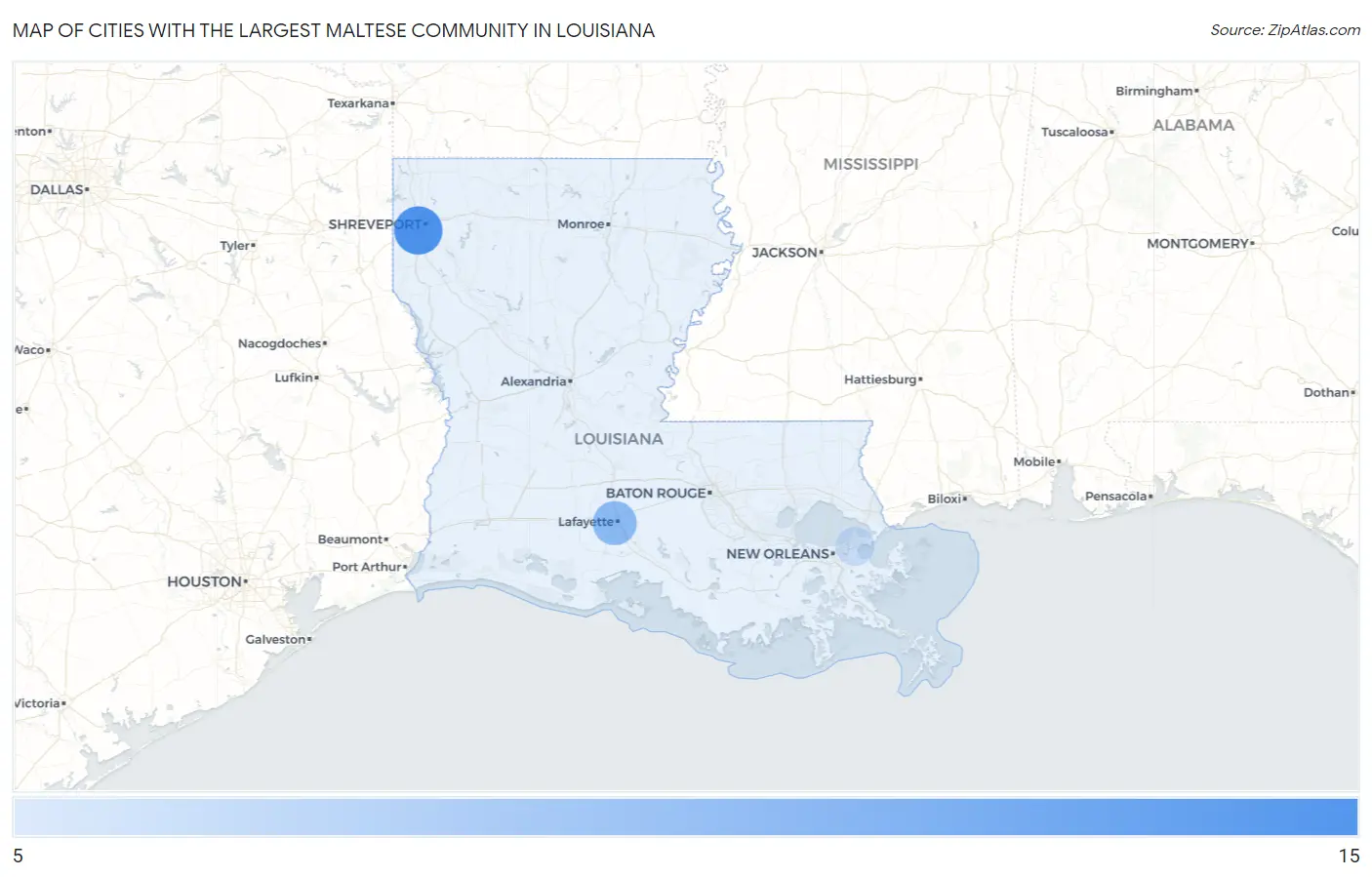 Cities with the Largest Maltese Community in Louisiana Map