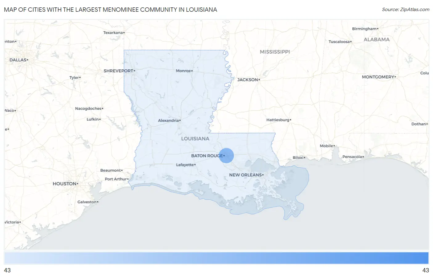 Cities with the Largest Menominee Community in Louisiana Map