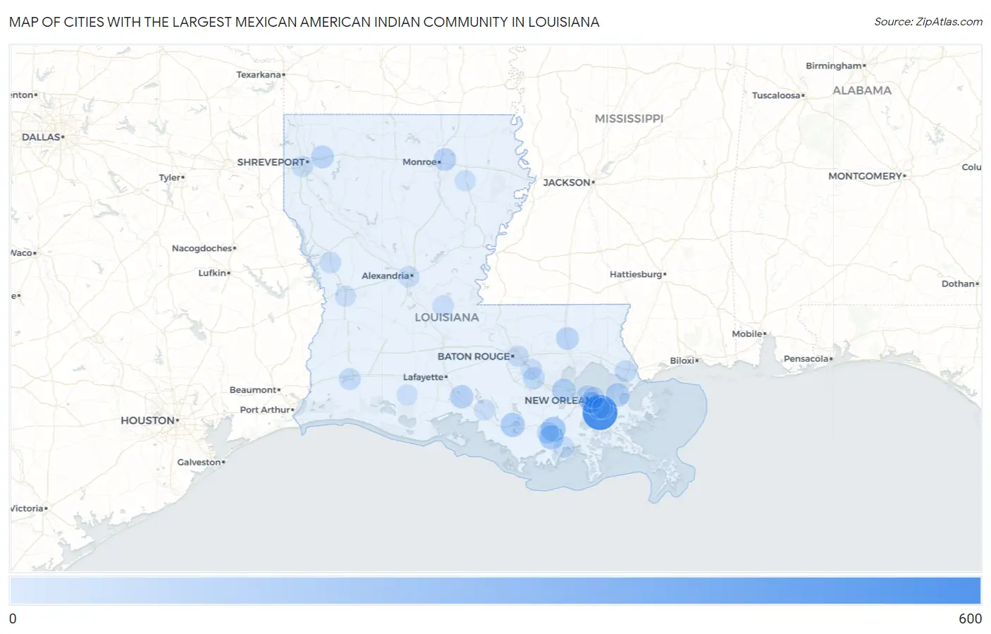 Cities with the Largest Mexican American Indian Community in Louisiana Map