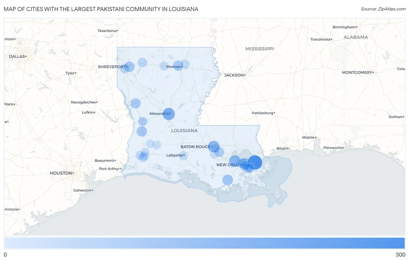 Cities with the Largest Pakistani Community in Louisiana Map
