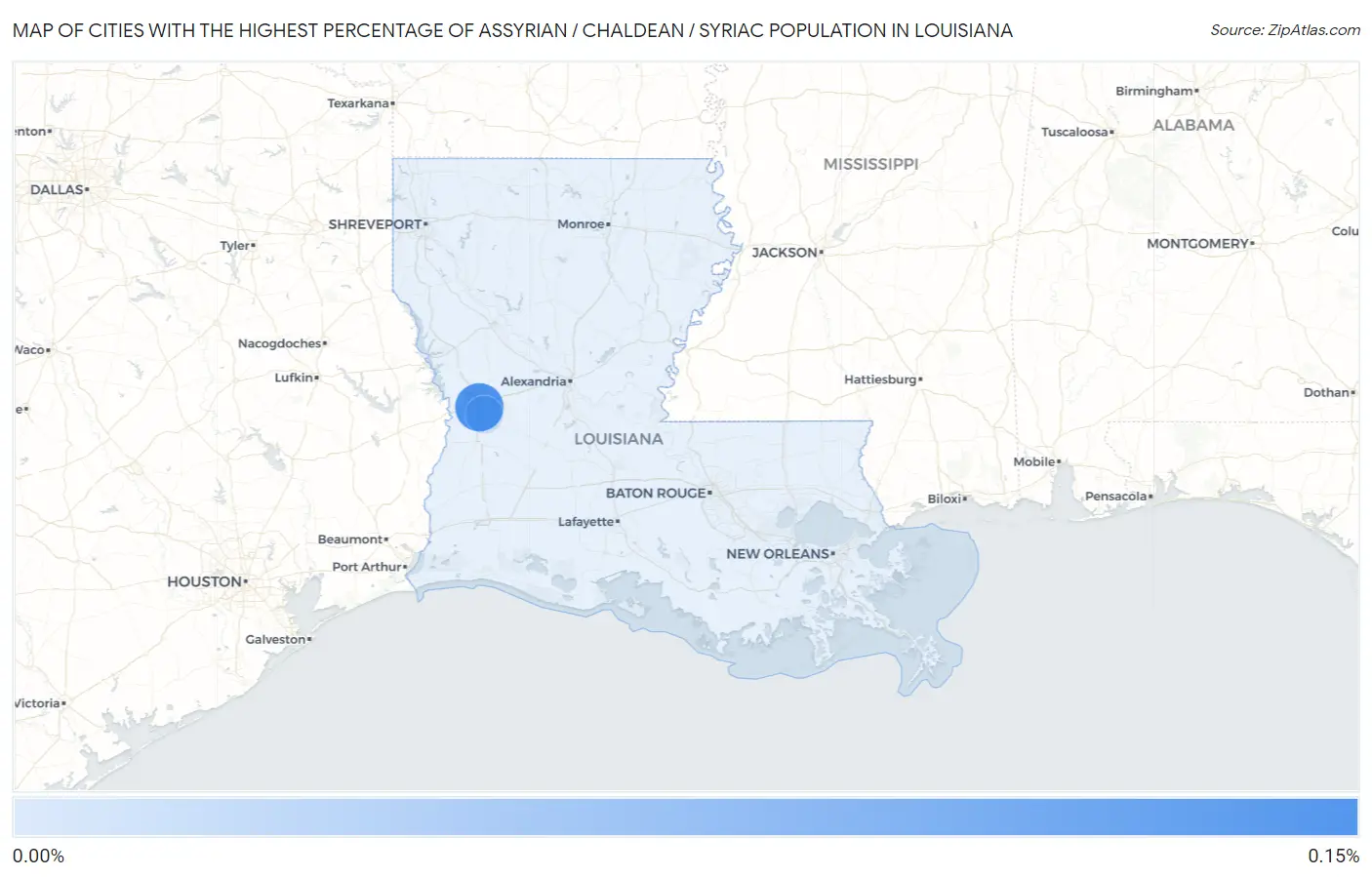 Cities with the Highest Percentage of Assyrian / Chaldean / Syriac Population in Louisiana Map