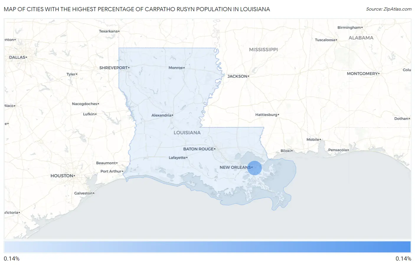 Cities with the Highest Percentage of Carpatho Rusyn Population in Louisiana Map