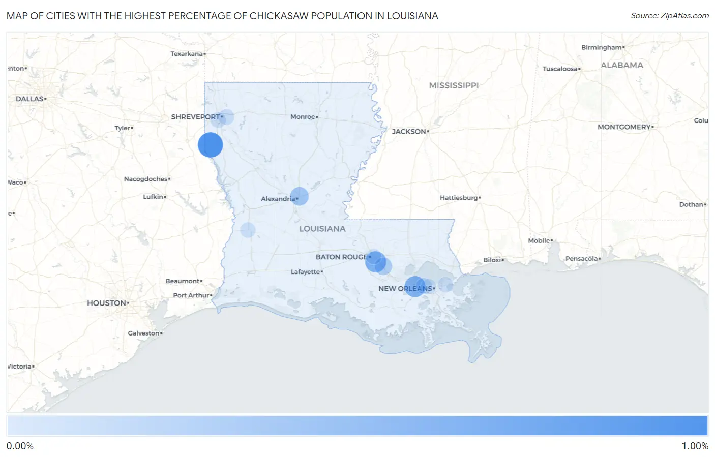 Cities with the Highest Percentage of Chickasaw Population in Louisiana Map