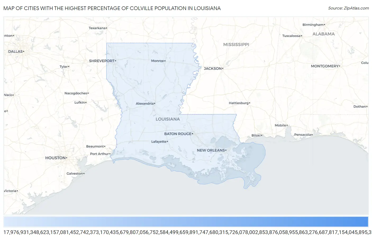 Cities with the Highest Percentage of Colville Population in Louisiana Map