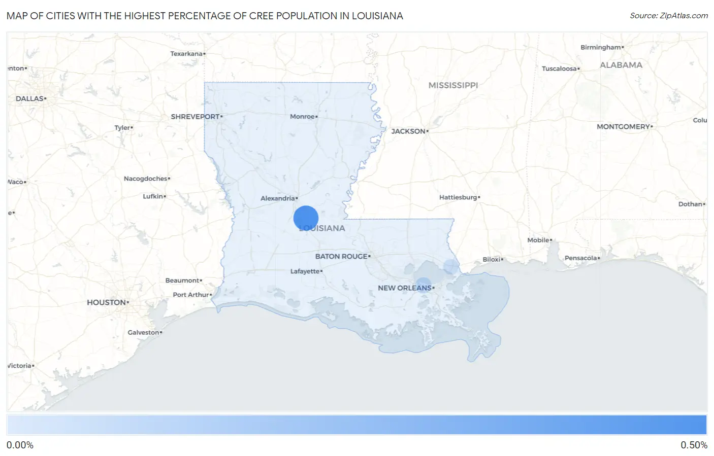 Cities with the Highest Percentage of Cree Population in Louisiana Map