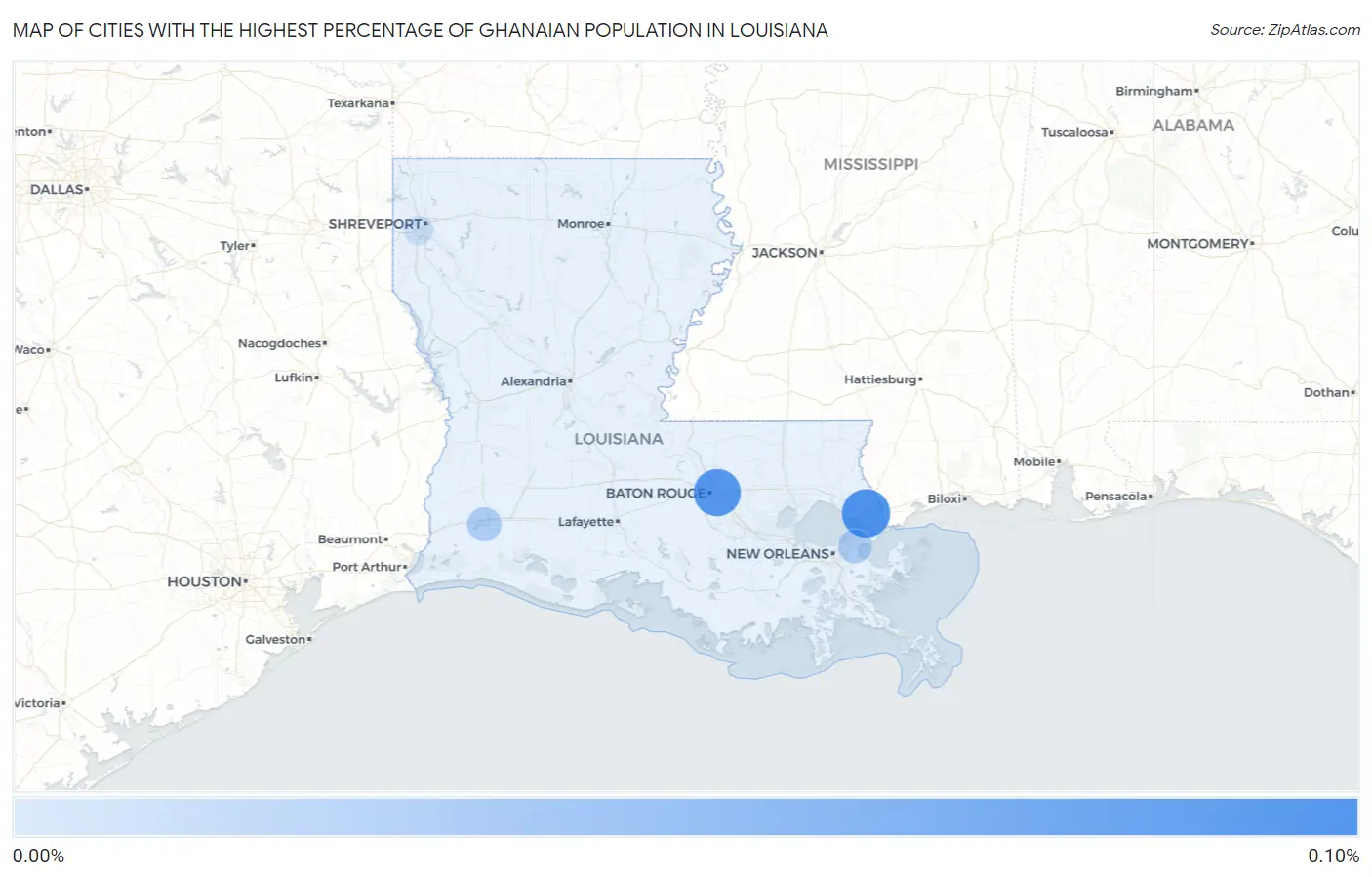 Cities with the Highest Percentage of Ghanaian Population in Louisiana Map