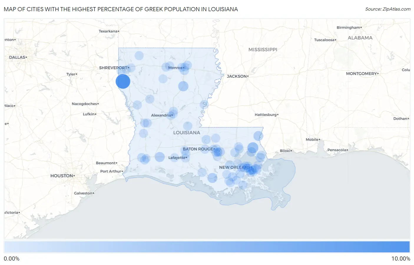 Cities with the Highest Percentage of Greek Population in Louisiana Map