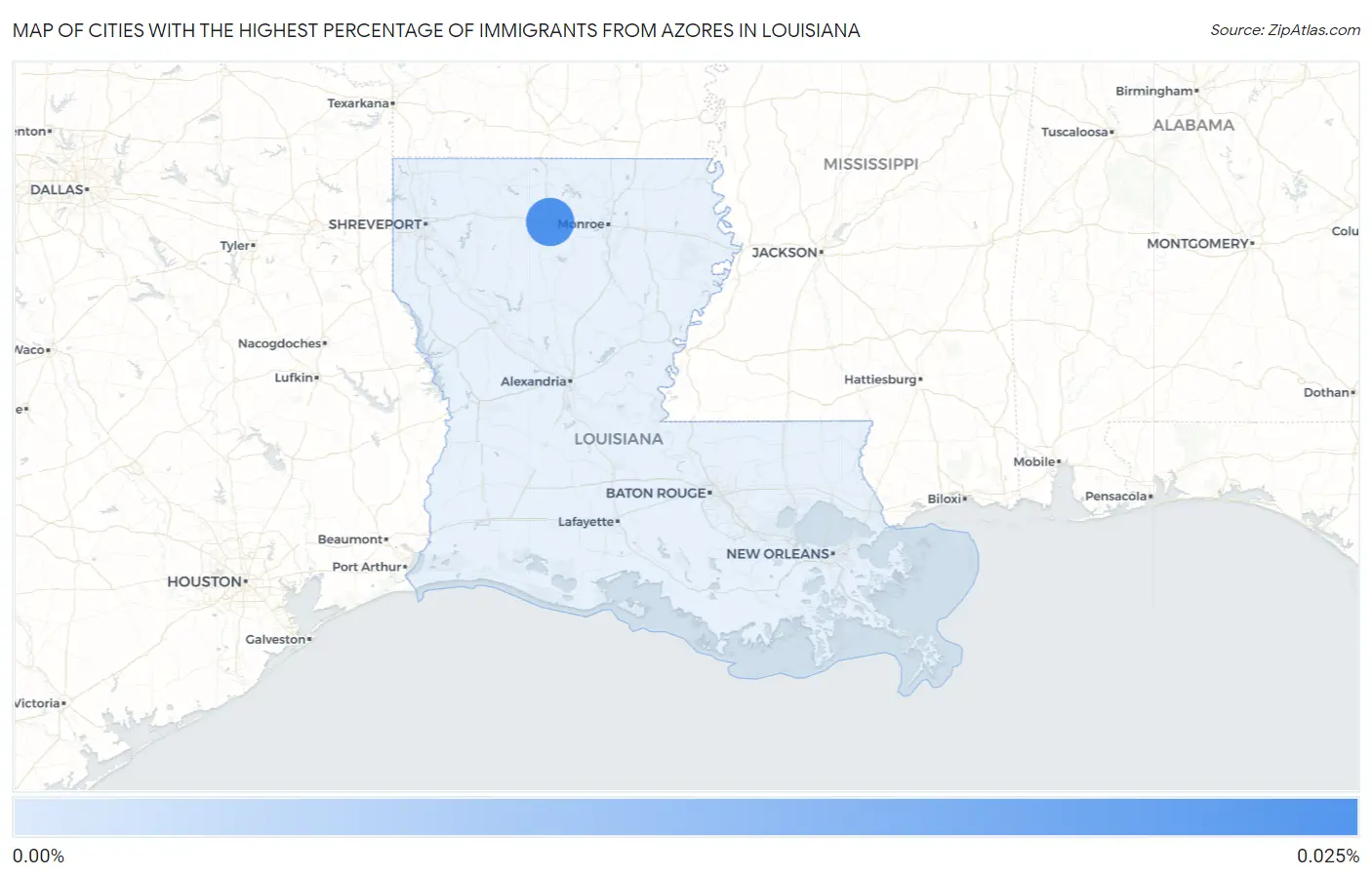 Cities with the Highest Percentage of Immigrants from Azores in Louisiana Map