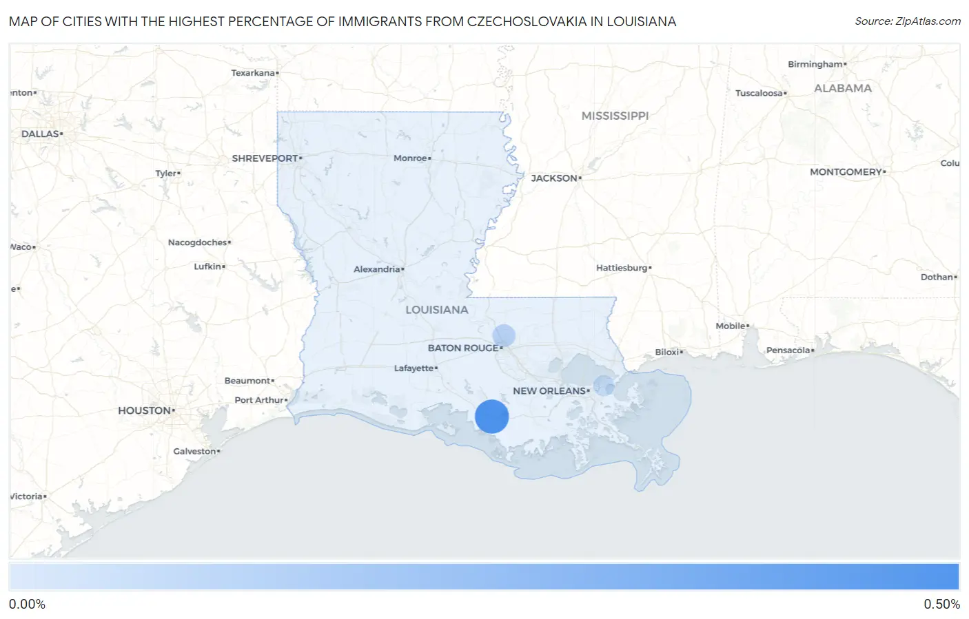 Cities with the Highest Percentage of Immigrants from Czechoslovakia in Louisiana Map