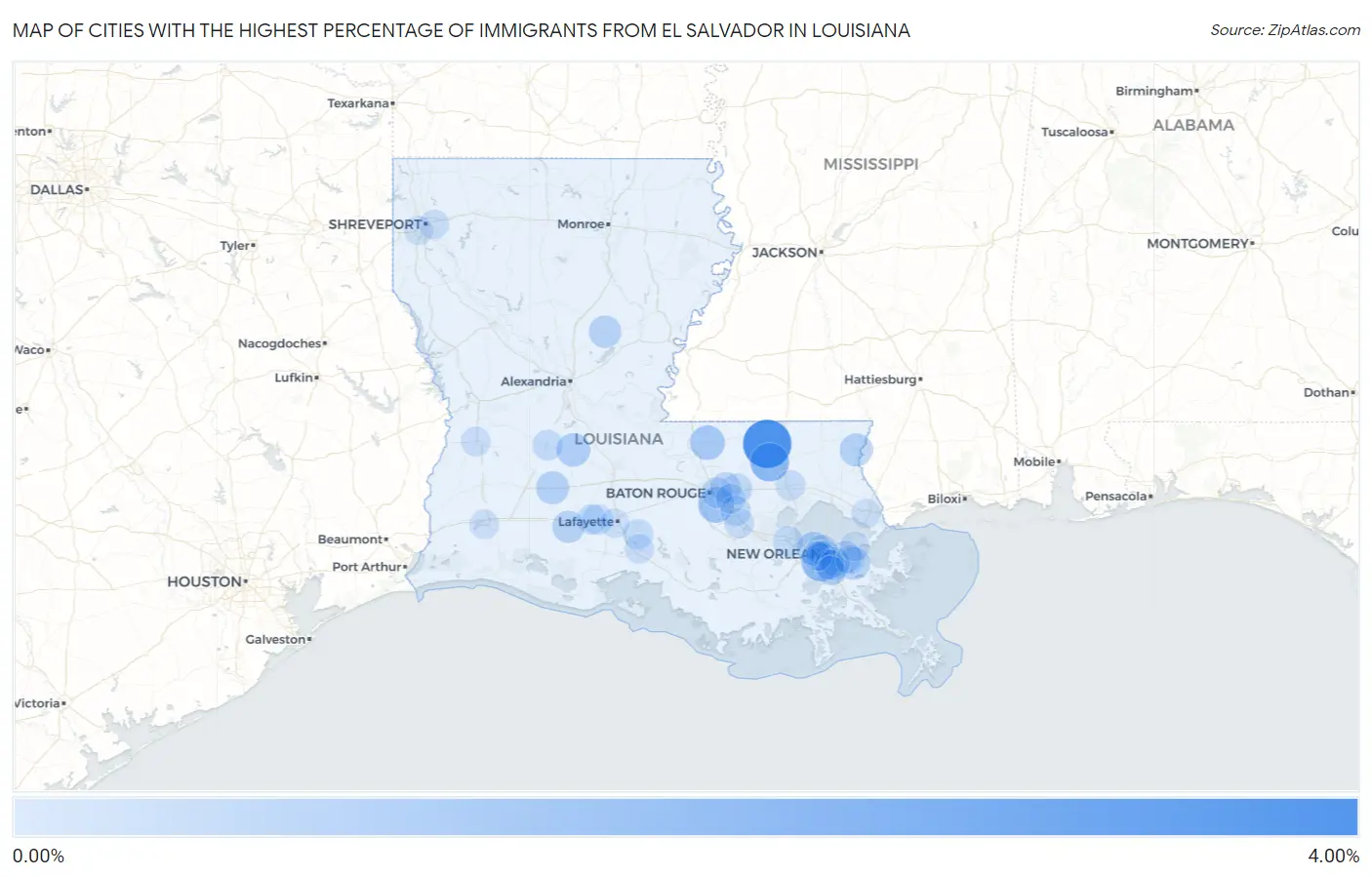 Cities with the Highest Percentage of Immigrants from El Salvador in Louisiana Map