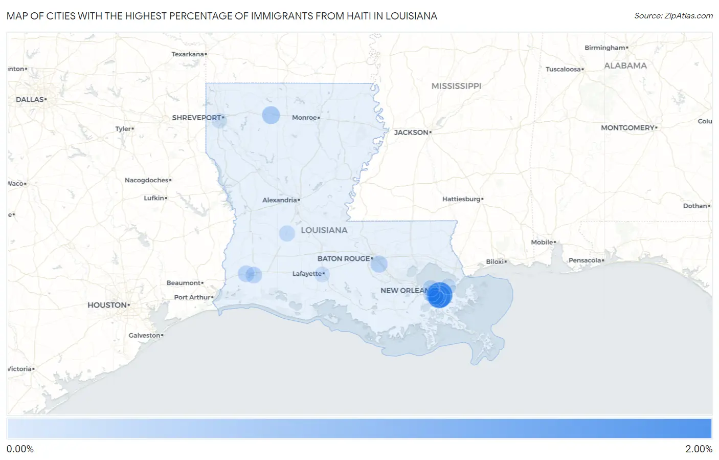 Cities with the Highest Percentage of Immigrants from Haiti in Louisiana Map