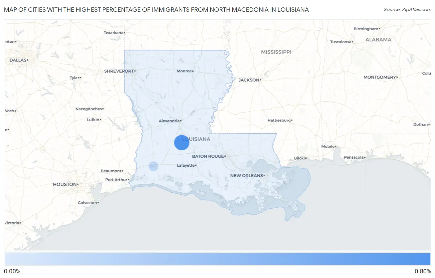 Cities with the Highest Percentage of Immigrants from North Macedonia in Louisiana Map