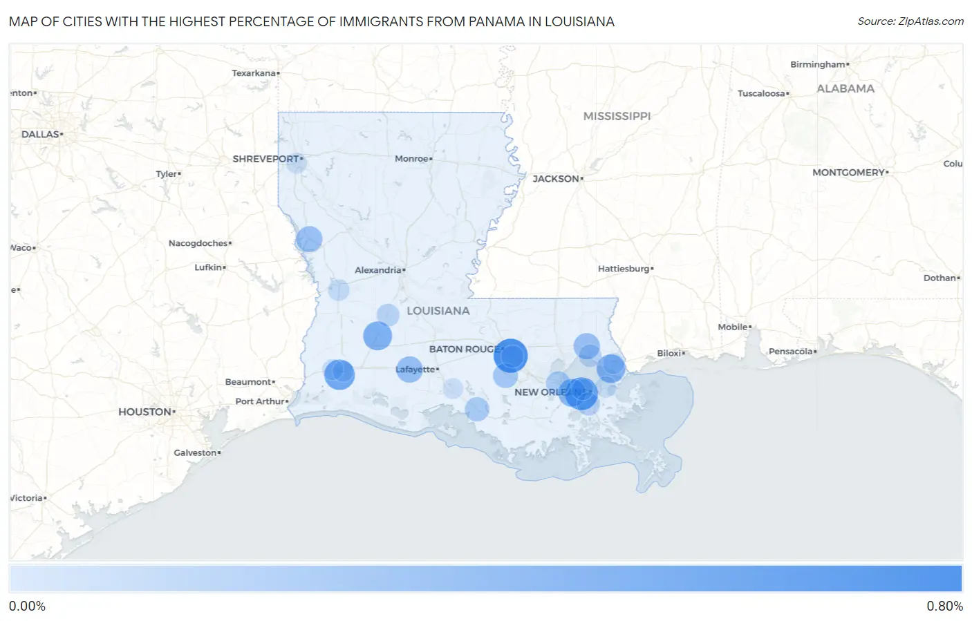 Cities with the Highest Percentage of Immigrants from Panama in Louisiana Map