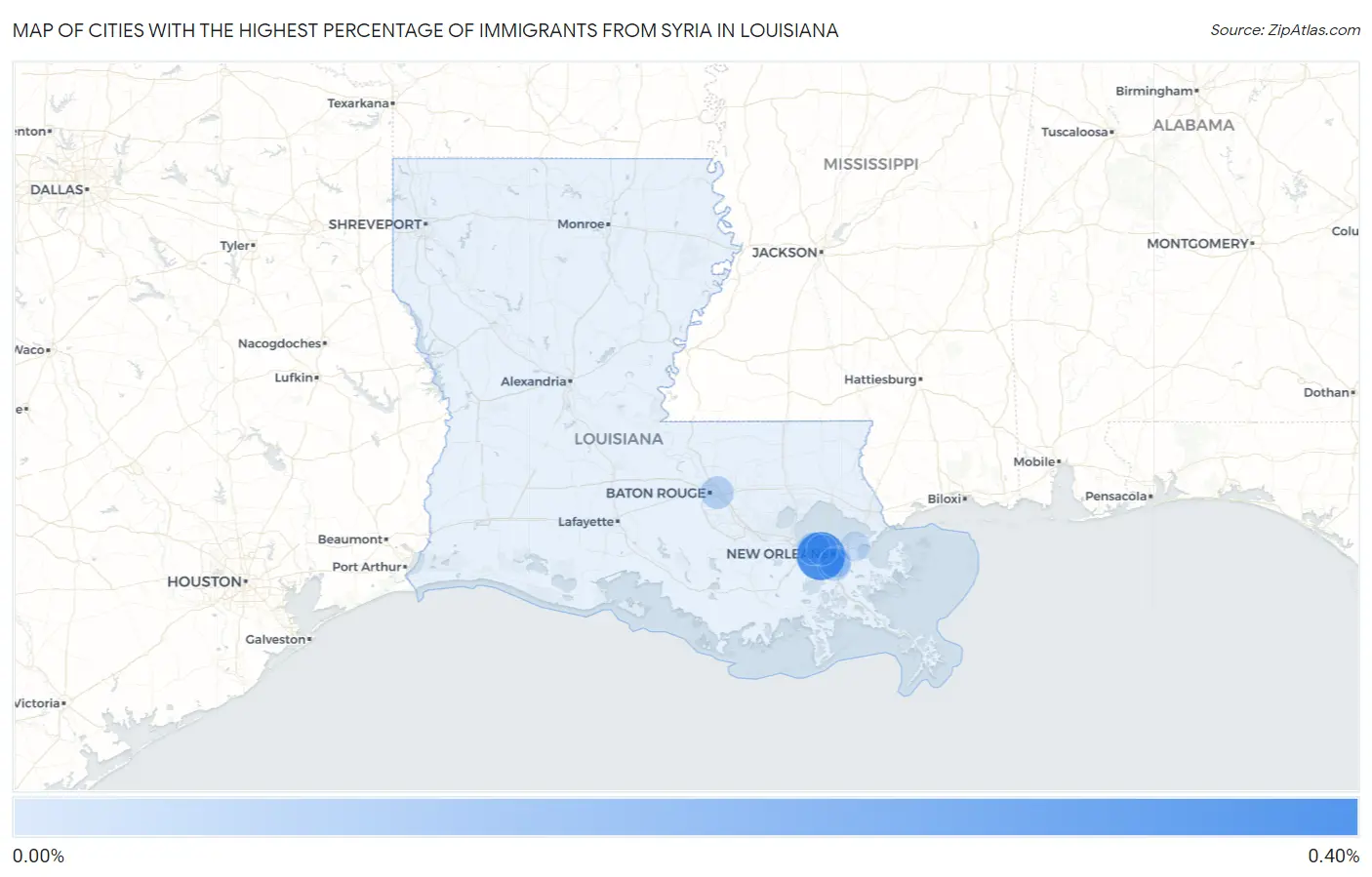 Cities with the Highest Percentage of Immigrants from Syria in Louisiana Map