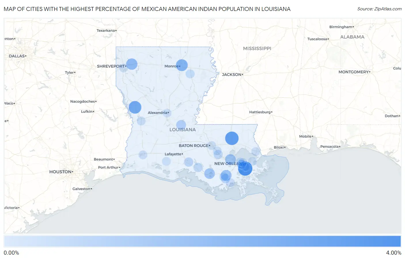 Cities with the Highest Percentage of Mexican American Indian Population in Louisiana Map