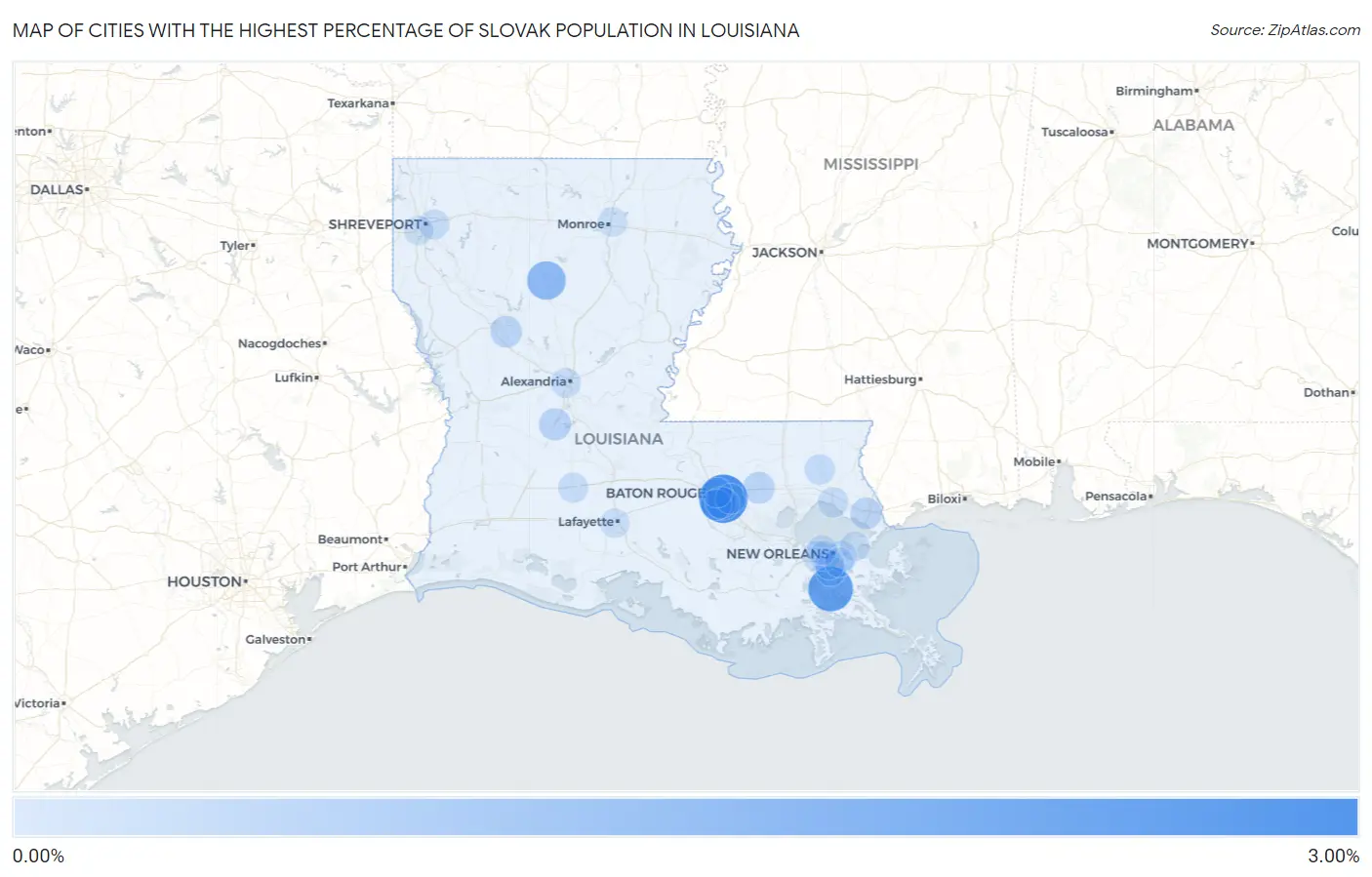 Cities with the Highest Percentage of Slovak Population in Louisiana Map