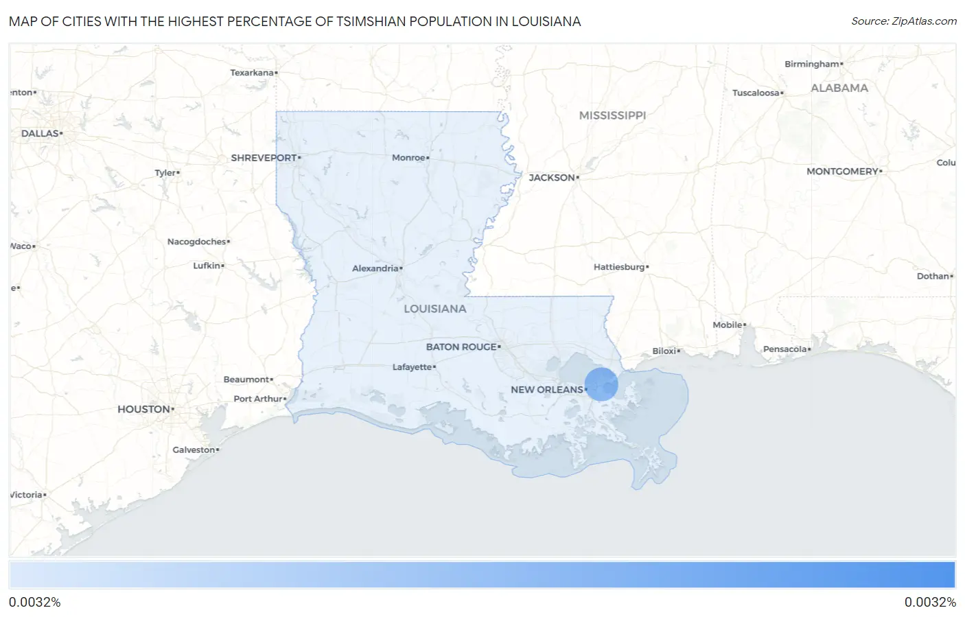 Cities with the Highest Percentage of Tsimshian Population in Louisiana Map