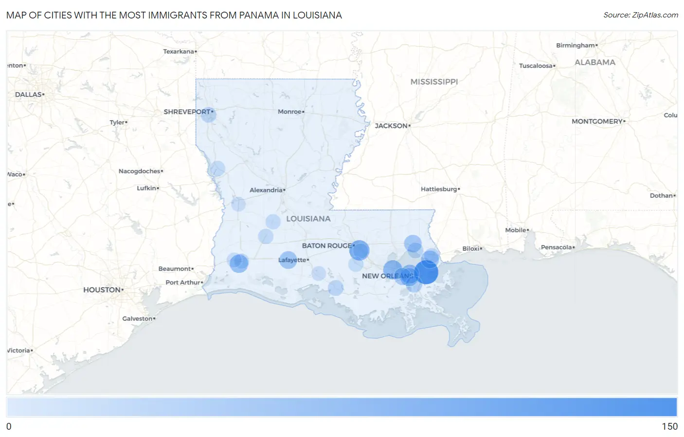 Cities with the Most Immigrants from Panama in Louisiana Map
