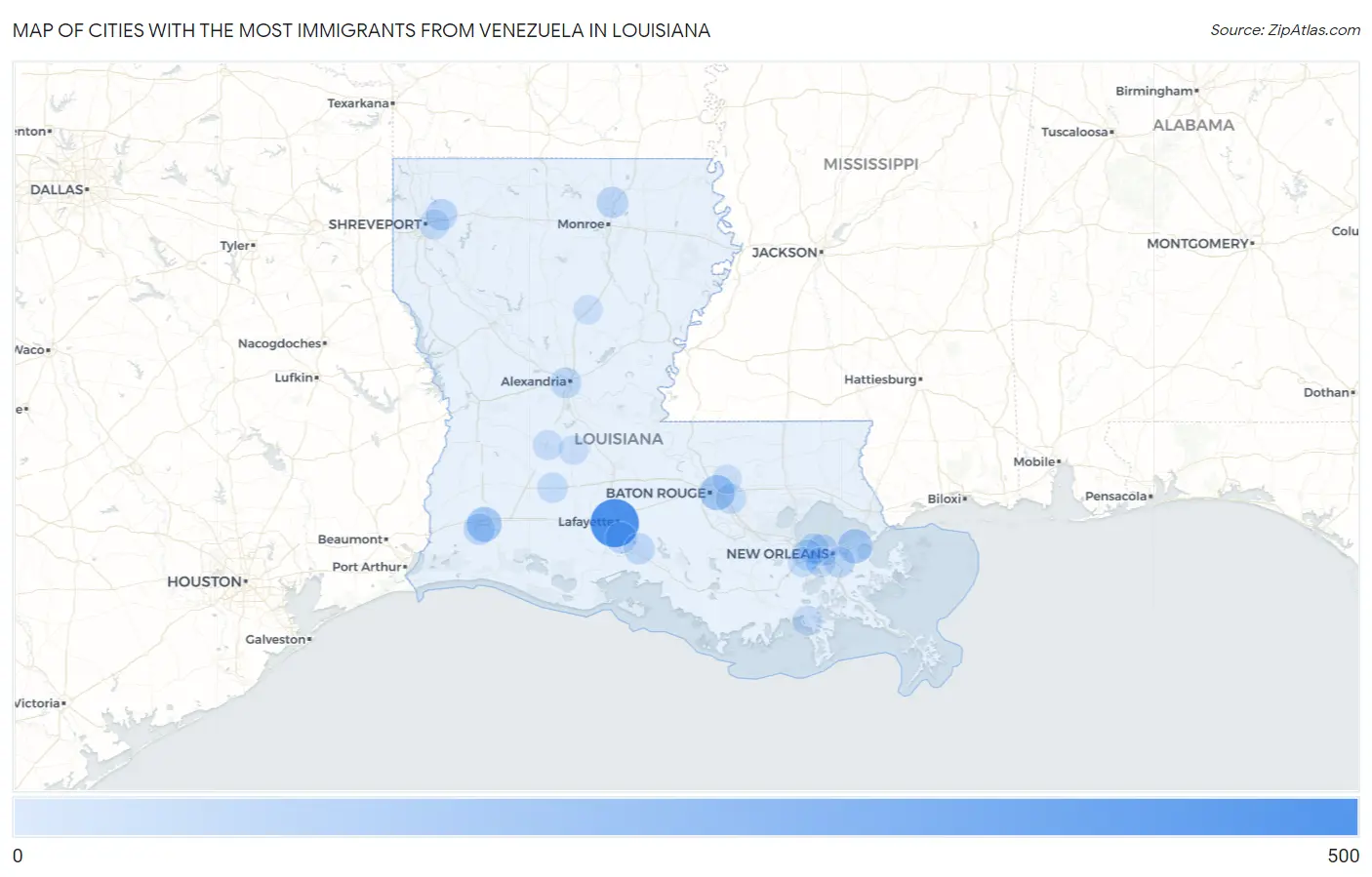 Cities with the Most Immigrants from Venezuela in Louisiana Map