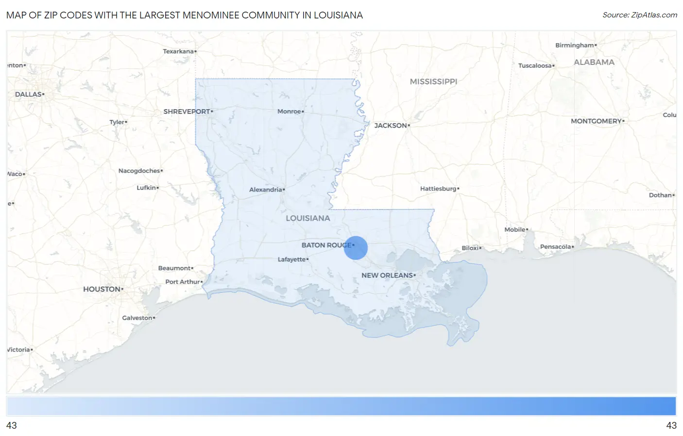 Zip Codes with the Largest Menominee Community in Louisiana Map