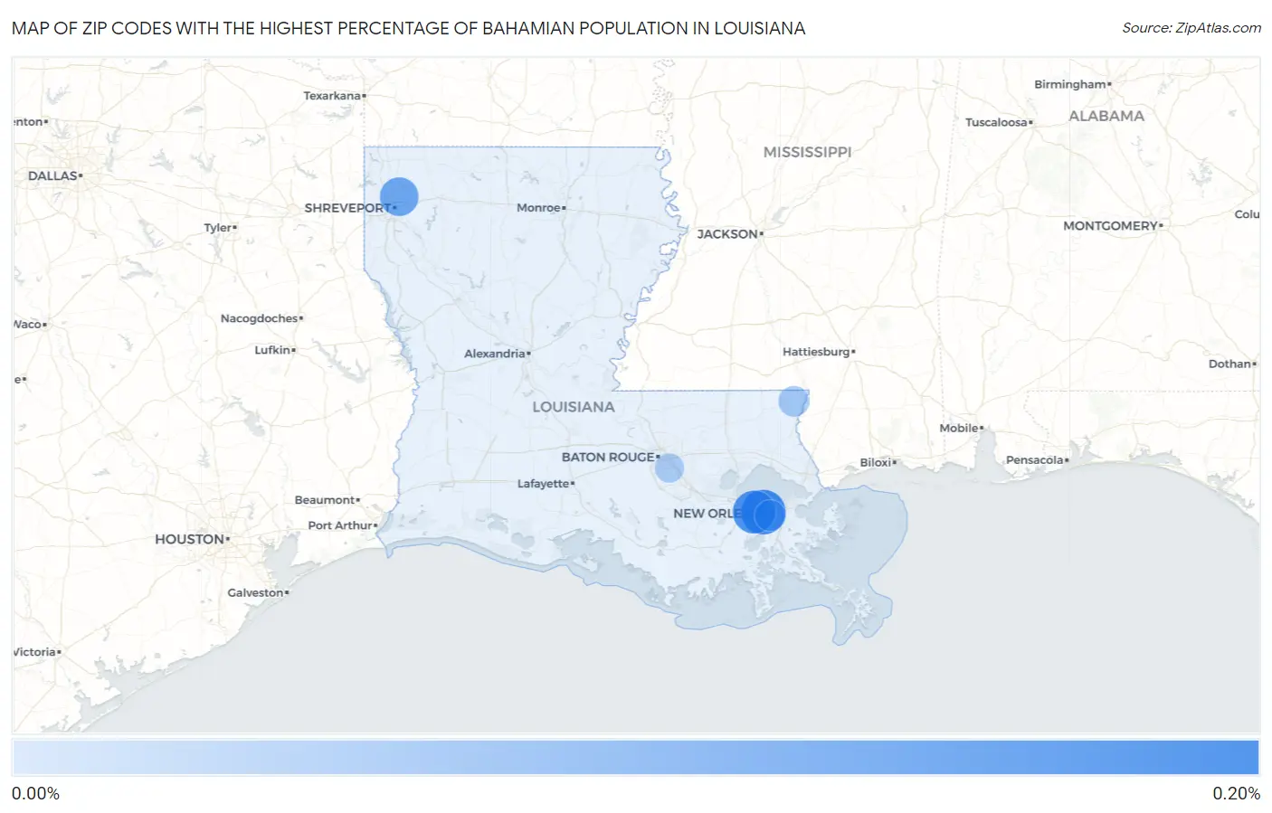 Zip Codes with the Highest Percentage of Bahamian Population in Louisiana Map