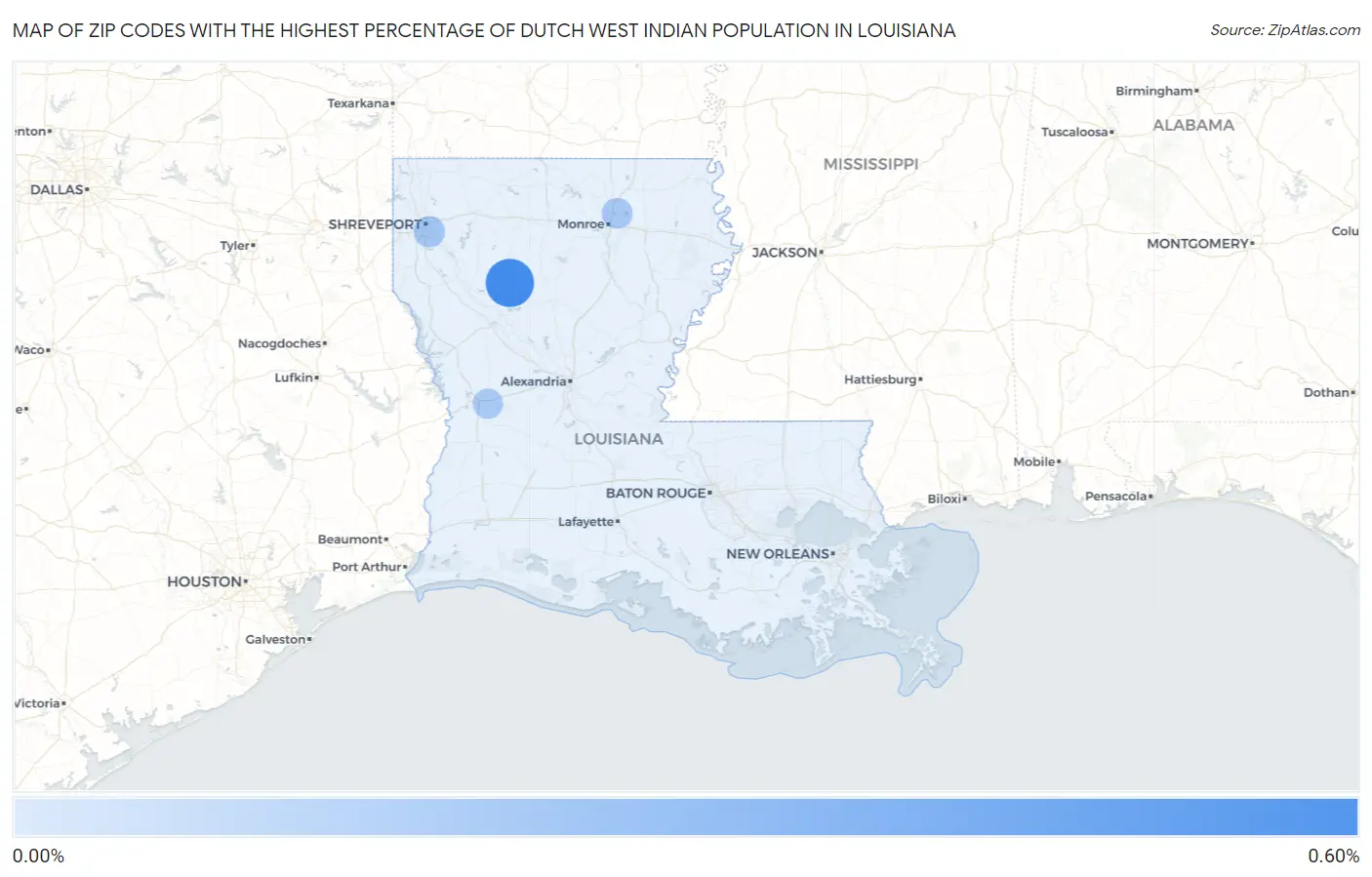 Zip Codes with the Highest Percentage of Dutch West Indian Population in Louisiana Map