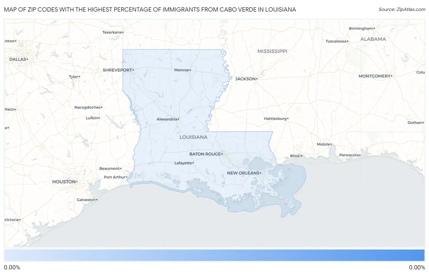 Zip Codes with the Highest Percentage of Immigrants from Cabo Verde in Louisiana Map