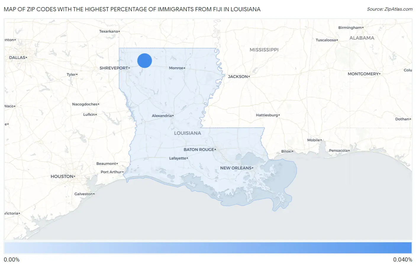 Zip Codes with the Highest Percentage of Immigrants from Fiji in Louisiana Map
