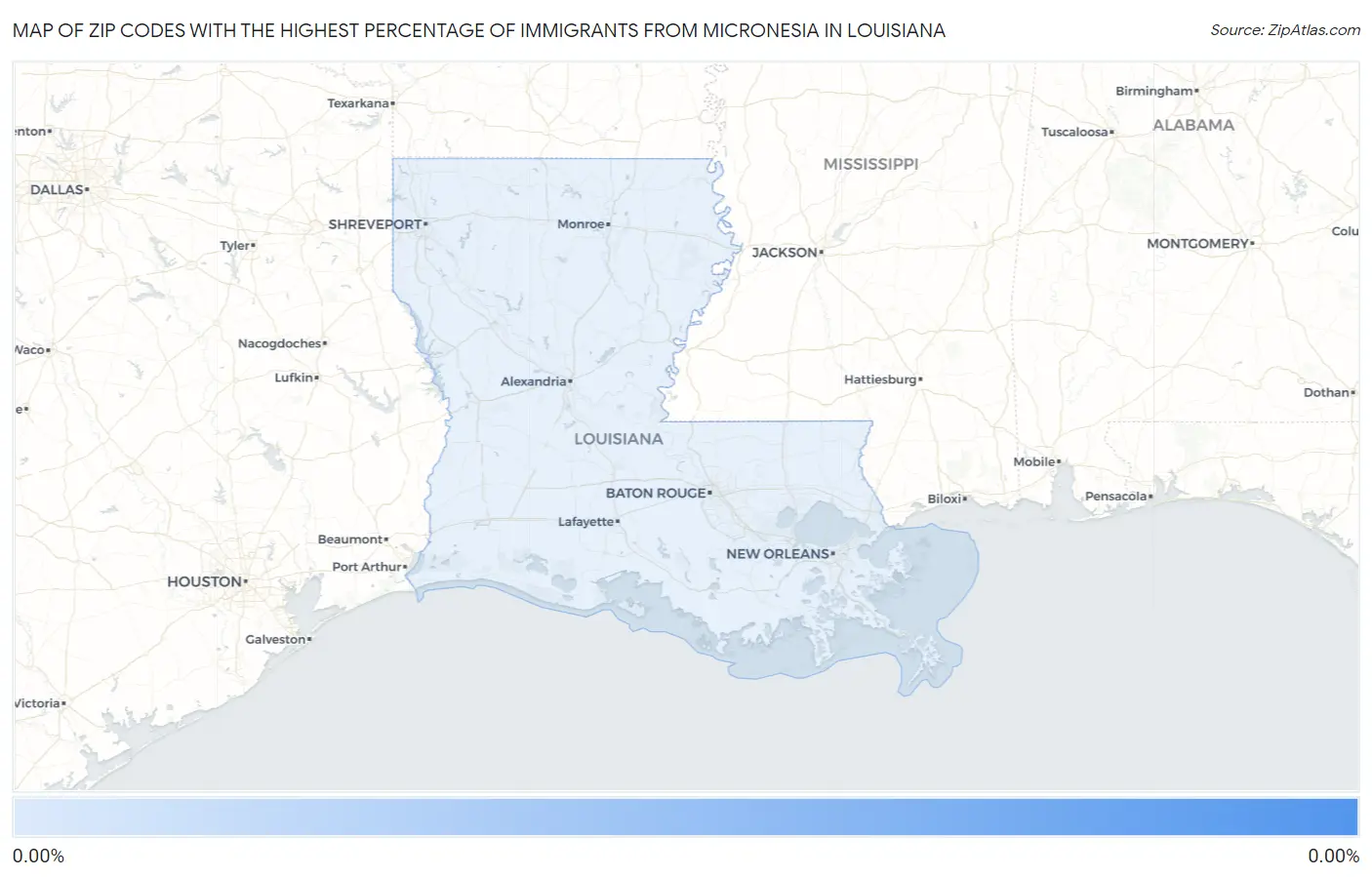 Zip Codes with the Highest Percentage of Immigrants from Micronesia in Louisiana Map