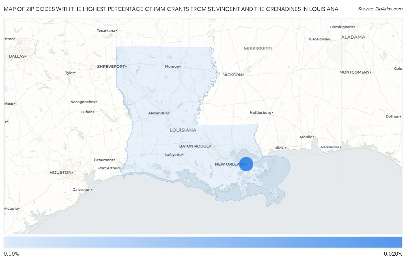 Zip Codes with the Highest Percentage of Immigrants from St. Vincent and the Grenadines in Louisiana Map