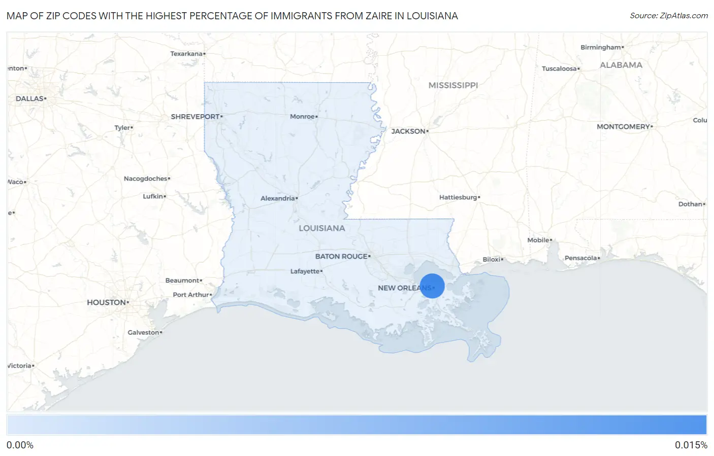Zip Codes with the Highest Percentage of Immigrants from Zaire in Louisiana Map